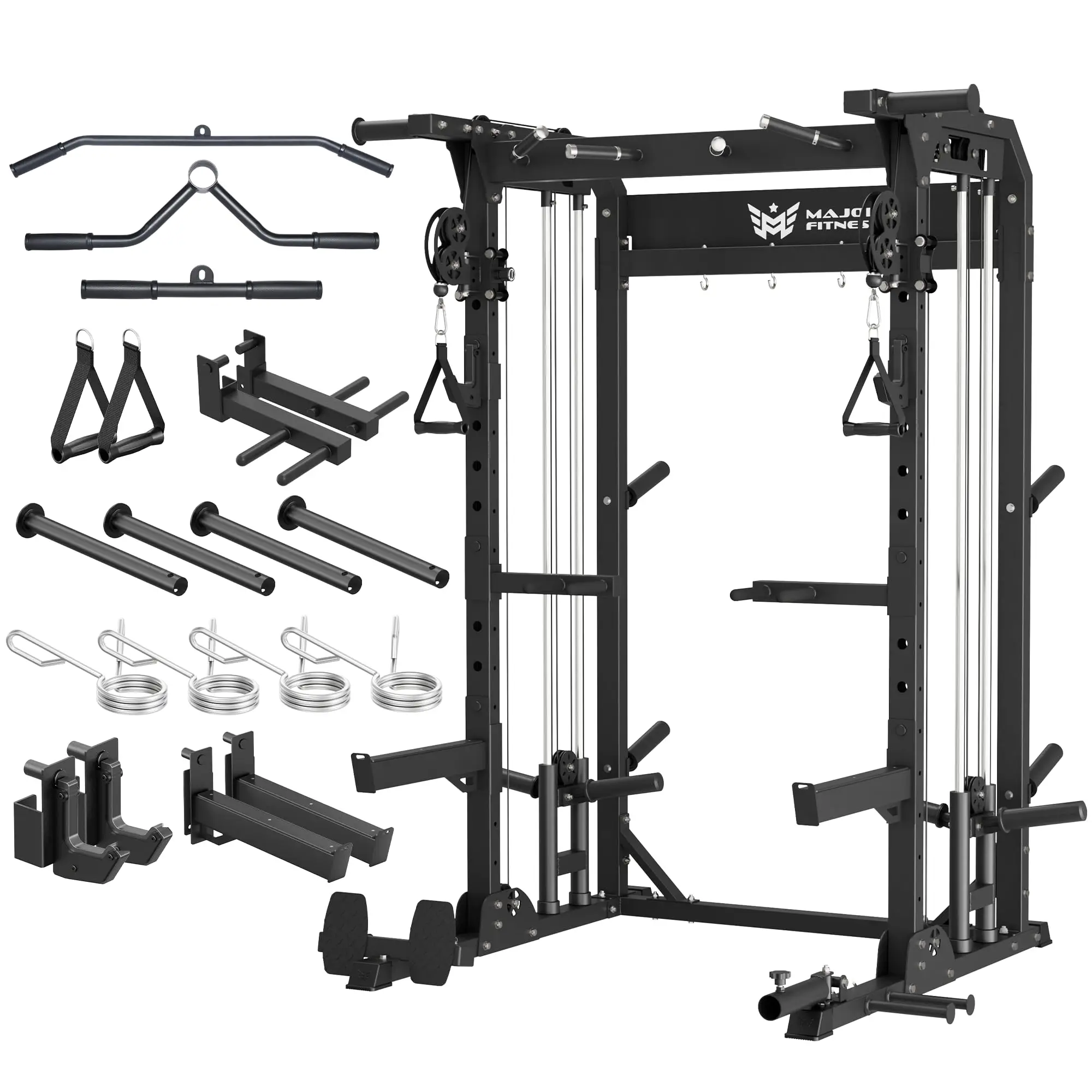 F22 Power Rack, 1600lbs All-in-One Squat Rack with Dual Pulley System, Heavy-Duty Steel Frame, Attachments & Storage