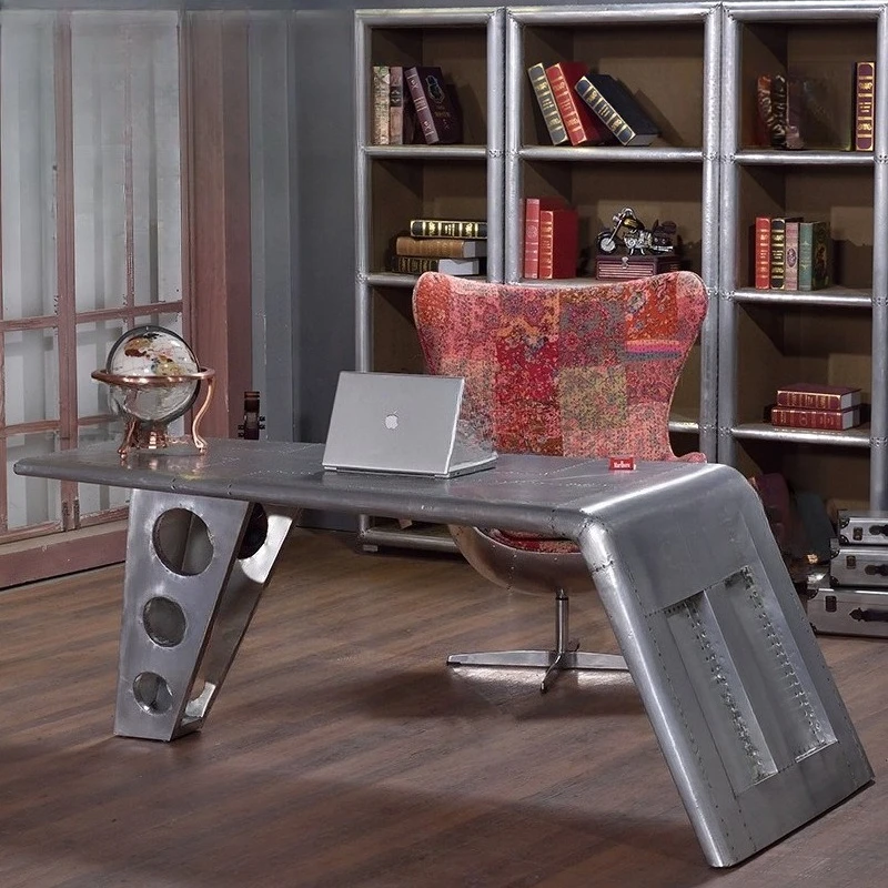 

Aluminum leather rivet creative class table LOFT industrial style retro old metal desk personalized fashion computer table