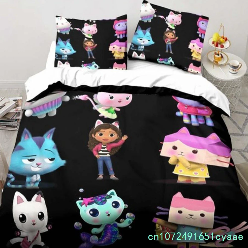 Gabby's Dollhouse Bedding Set Cartoon Pillowcases Quilt Cover For Girl Kids Gift Sing Twin Full Queen Cute Kawaii 3D Duvet Cover