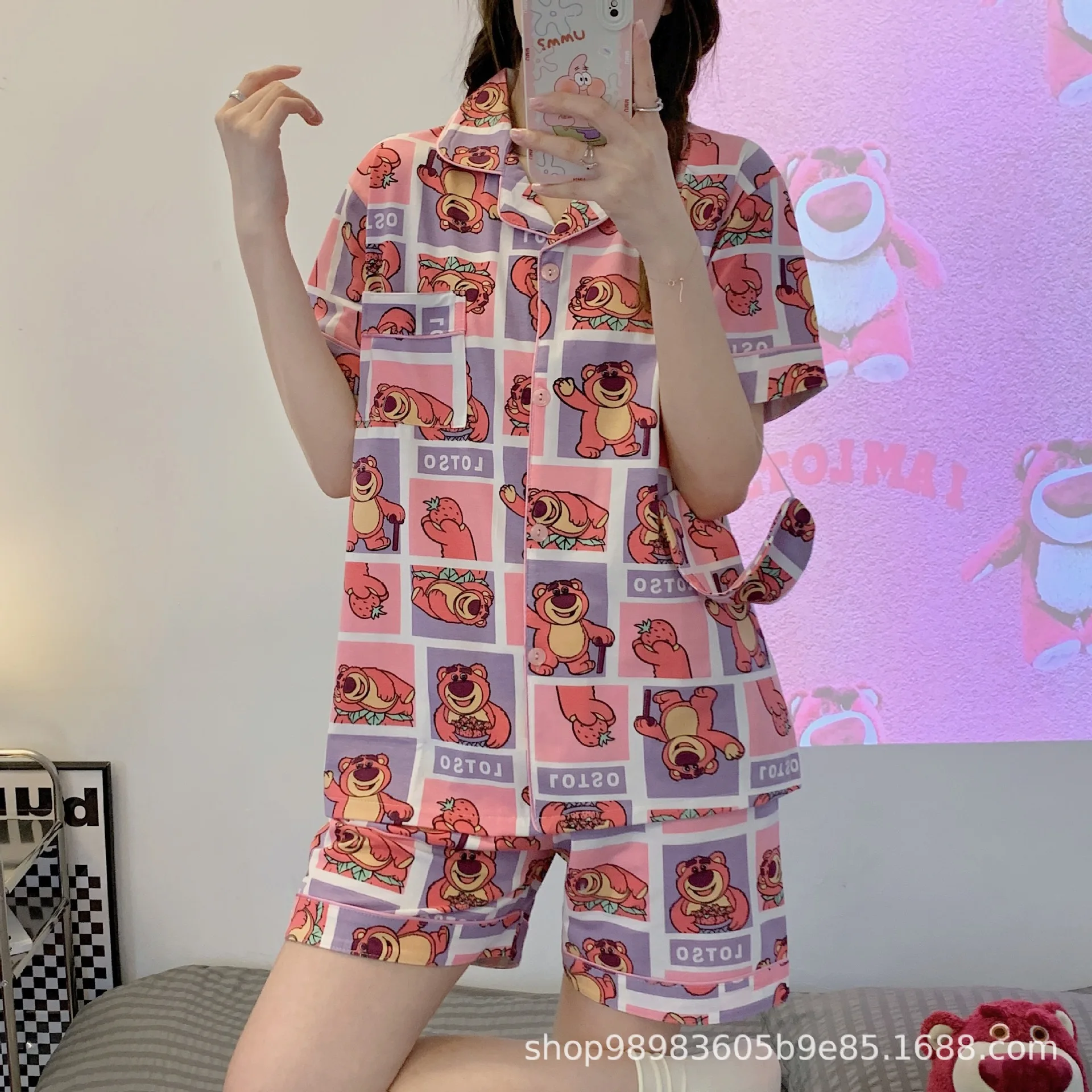 Disney Mickey and Minnie Princess print pajamas women summer short-sleeved trousers thin summer home service suit