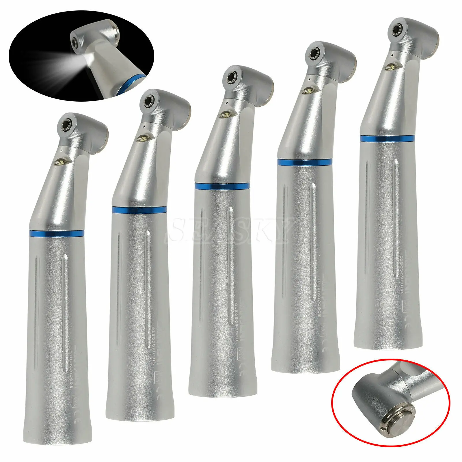 5 PCS Dental LED E-generator Low Speed Handpiece Contra Angle Push Button Inner Internal Water Spary Tubine Fit Kavo