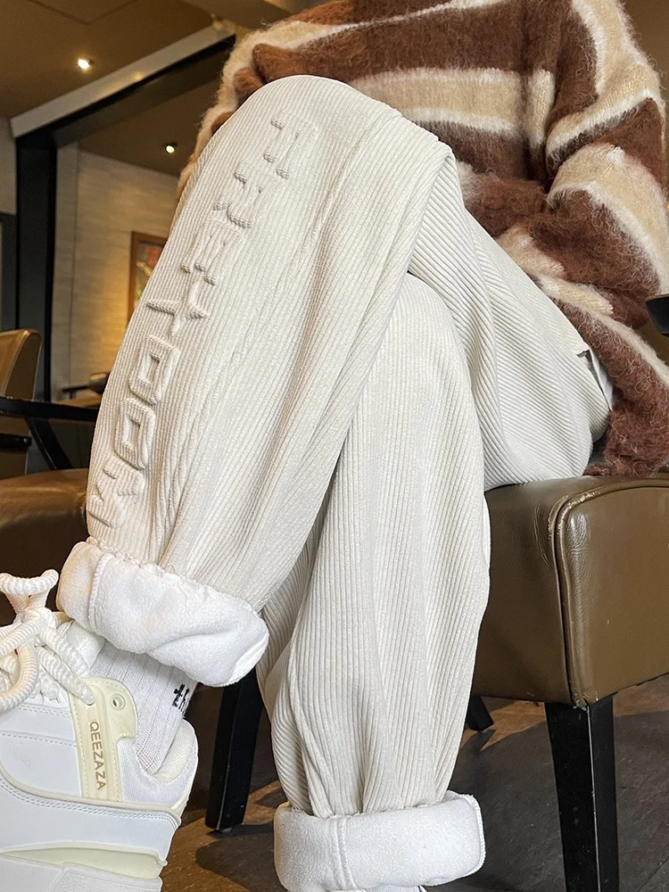 

Men's Fce Lined Corduroy Pants Winter Thiened Trousers American Retro Sle Youthful Casual Wear Comfortable Elastic Waist