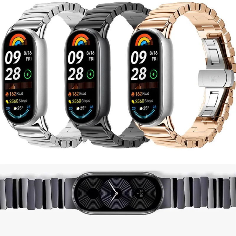 สายนาฬิกาโลหะสแตนเลสสำหรับ Xiaomi Smart Band 10 สายรัดข้อมือสำหรับ Xiaomi Mi Band9 สายนาฬิกาสำหรับ Mi Band 9 8 Band