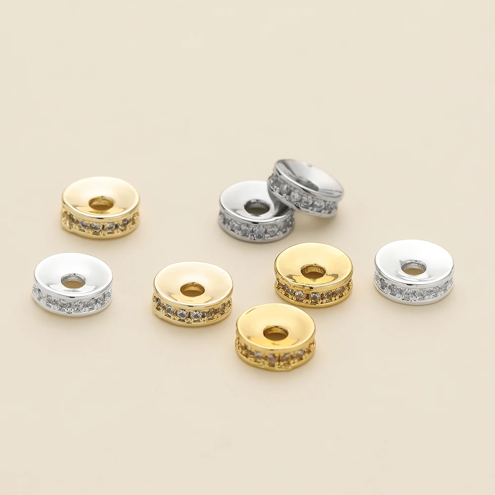 1Piece 4/6/8mm 14/18K Gold Color Plated Zircon Wheel Bracelets Spacer Beads for DIY Necklace Jewelry Making Accessories
