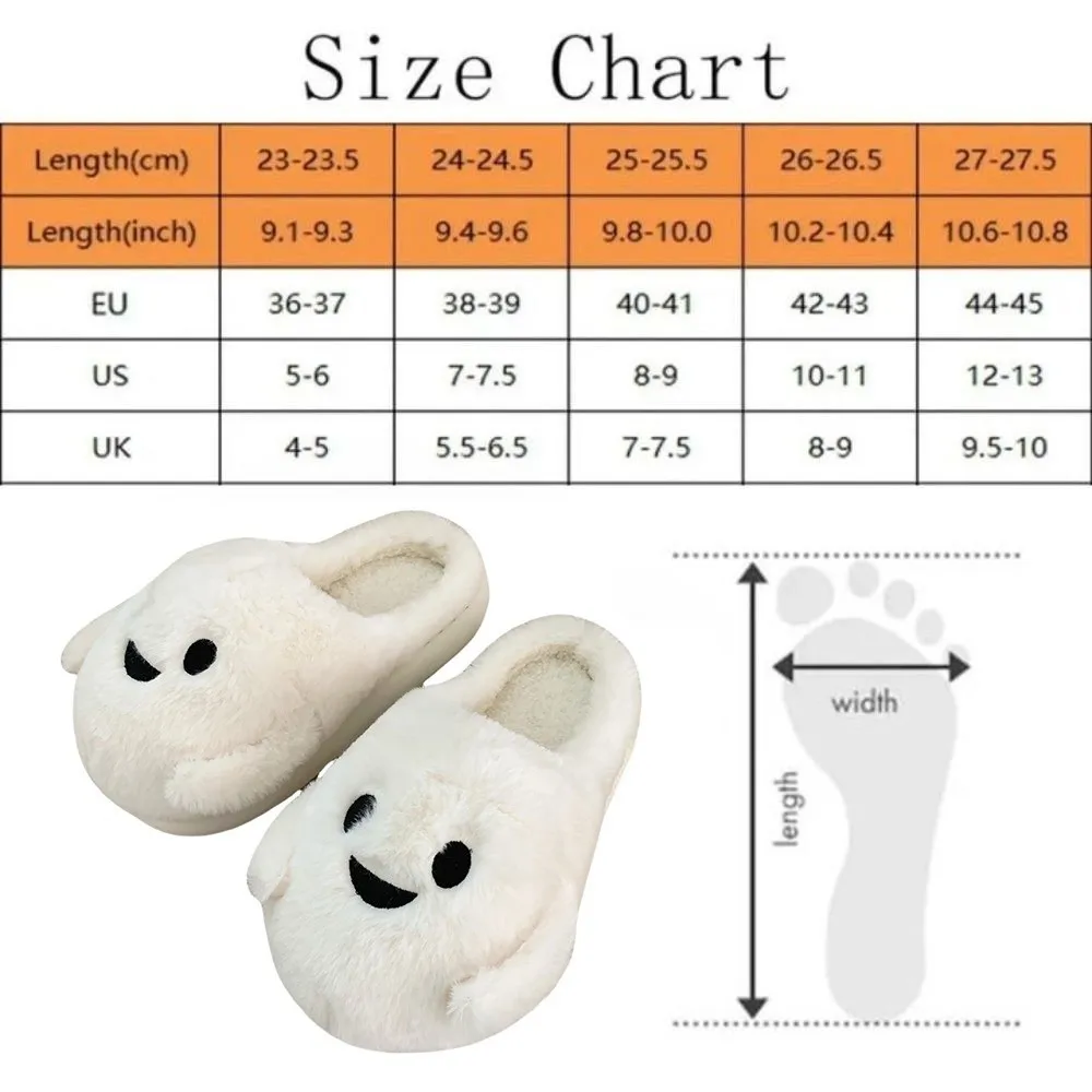 Cute Soft Ghost Slippers Silent Warm Halloween Plush Slippers Thick Sole Fur Winter Fluffy Slides Indoor