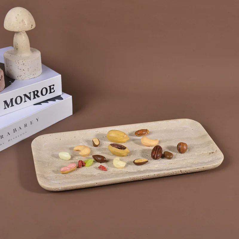 Wabi Sand Wind Beige Travertine Candy Fruit Storage Tray Hotel Living Room Creative Induction Tray Home Storage Tray