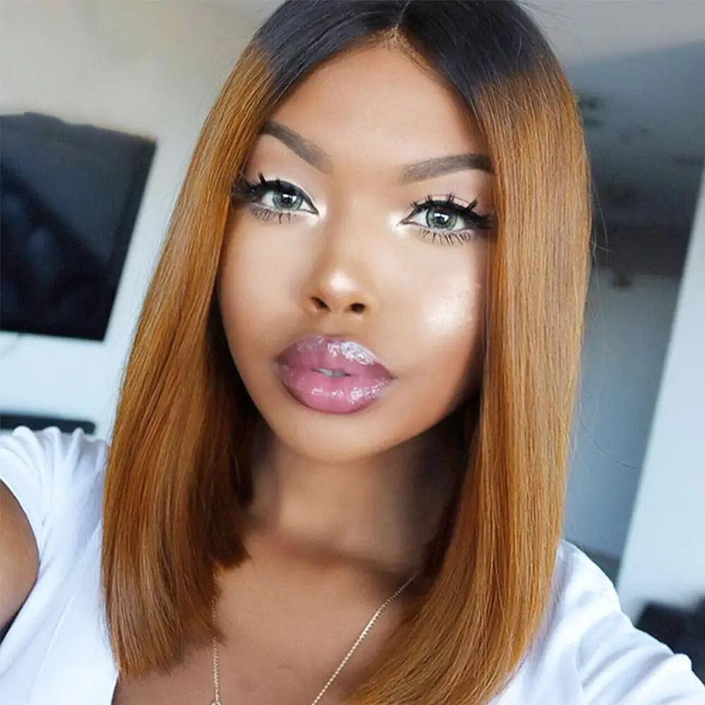 T1B/30 Straight Bob Wigs 13X4 Lace Front Human Hair Wigs Omber 4x4 Lace Closure Wig Pre Plucked With Baby Hair For Women