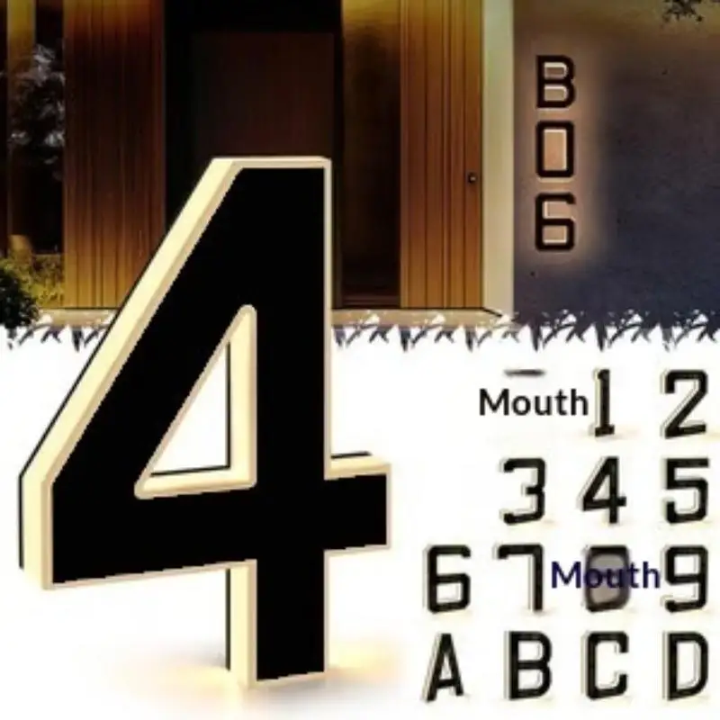 Solar LED House Number Sign With Light Sensor Modern Outdoor Wall Address Number Lamp For Courtyard Front Door