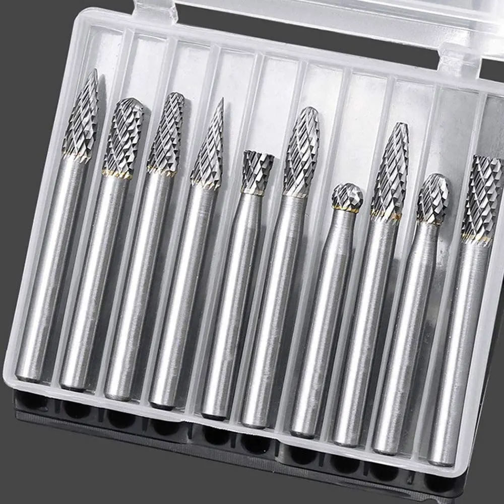 Krachtige 10Pcs 6MM Shank Double Cut Solid Carbide Rotary Burr Set Tungsten Carbide Burrs Set Die Grinder Drill