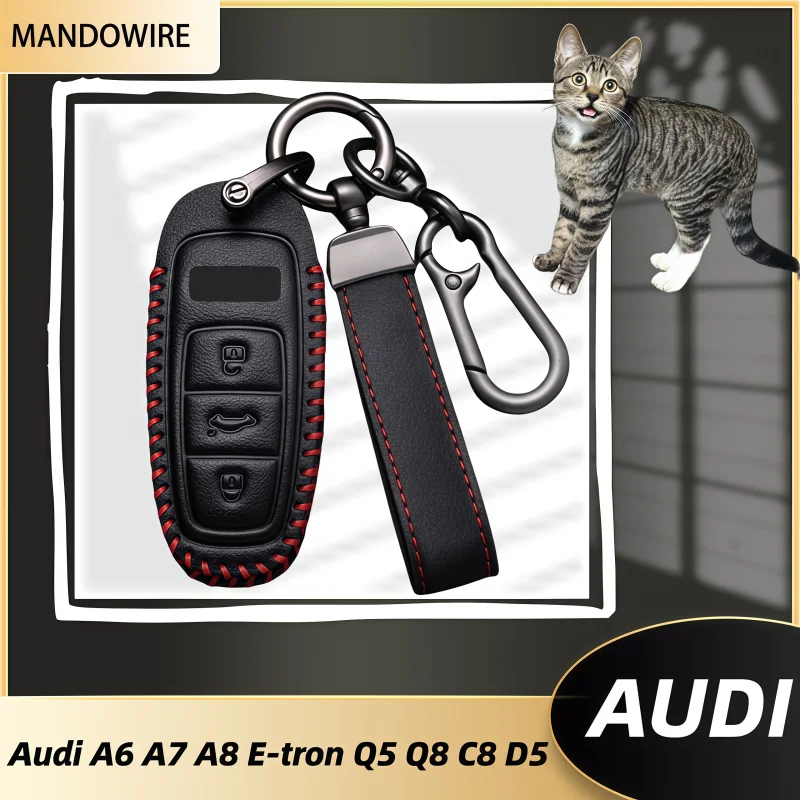 

Leather Car Smart Key Case Cover For Audi A6 A7 A8 E-tron Q5 Q8 C8 D5 Auto Styling Protection Shell Holder Accessories