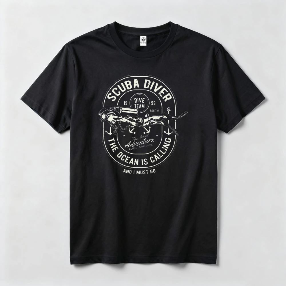T-shirt pour homme Scuba Diver Ocean Calling Adventure Summer, style décontracté, activité de plein air, cadeau pour les passionnés de plongée, vêtements