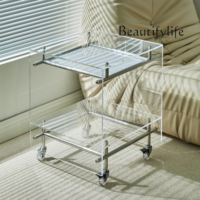 

Nordic Acrylic Transparent Coffee Table Internet Celebrity Sofa Side Table Roller Bedside Table Mobile Storage Cart