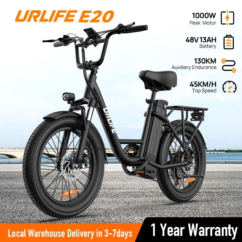 URLIFE 750W E20 Electric Bike | 48V 13Ah Removable Battery, 20MPH, 20''X3" Fat Tire, 7-Speed E-Bike with Dual Disc Brake image 2