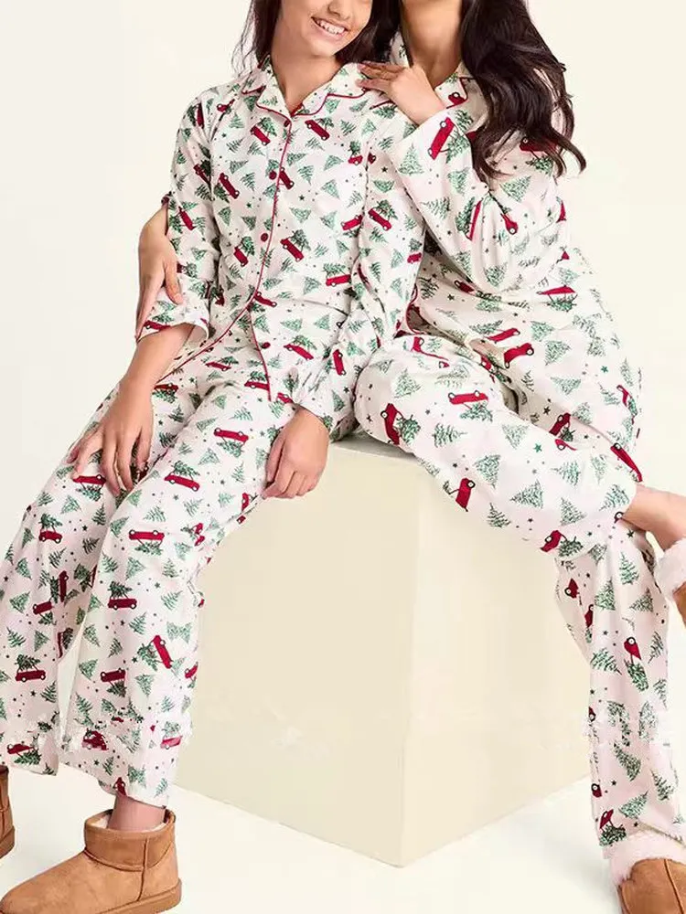 Christmas Print Sleepwear Set Skin-friendly Long Sleeve Shirt And Pants Two-piece Women's Spring Style Home Clothes