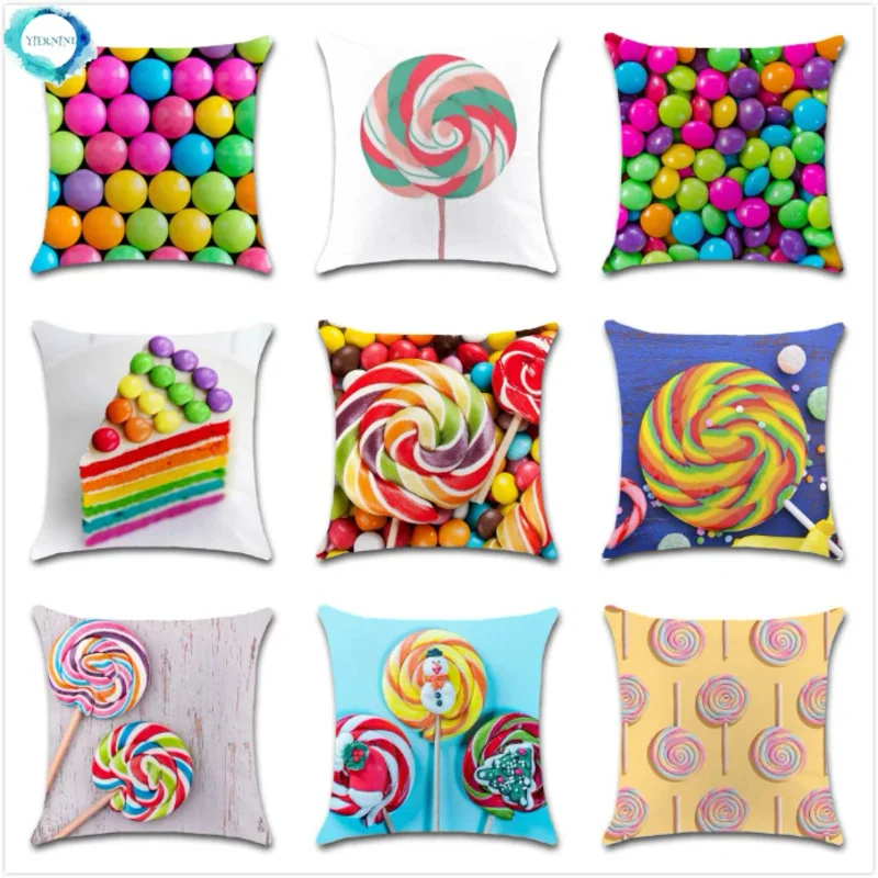 Lollipop sweet confectionery printed cushion case Polyester pillow cover 45X45CM decorative chair sofa Fundas De Cojin