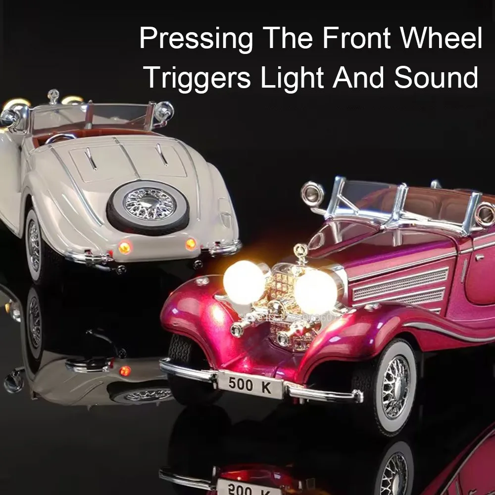 Modelo de coche Vintage de 1:32 500K, juguetes de aleación fundida a presión SLS, supercares, puertas con luz de sonido, vehículos de adorno abiertos, regalos para niños