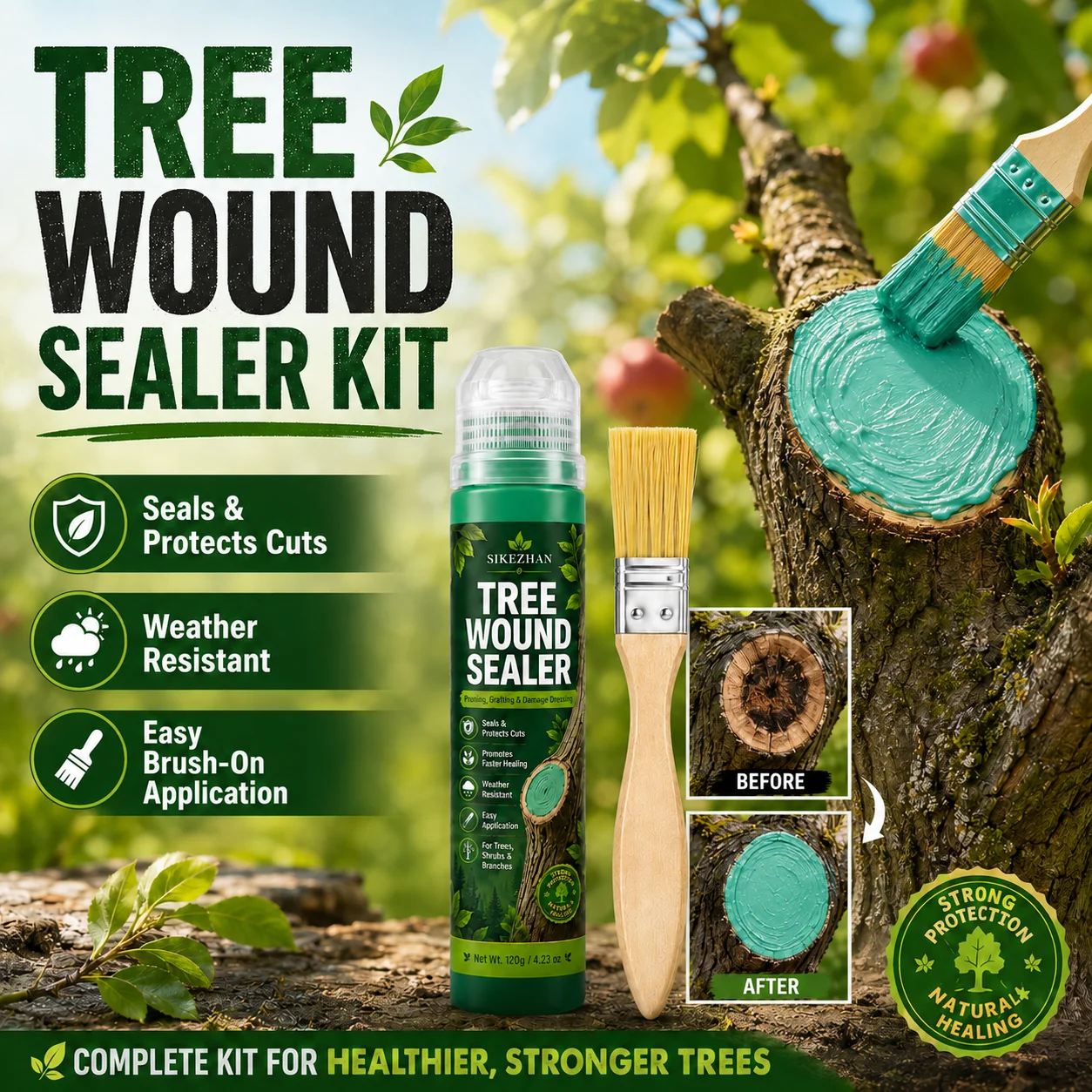 Tree Pruning Sealant 120g with Application Brush and Disposable Gloves, Wound Dressing Paste for Grafting and Branch Cuts