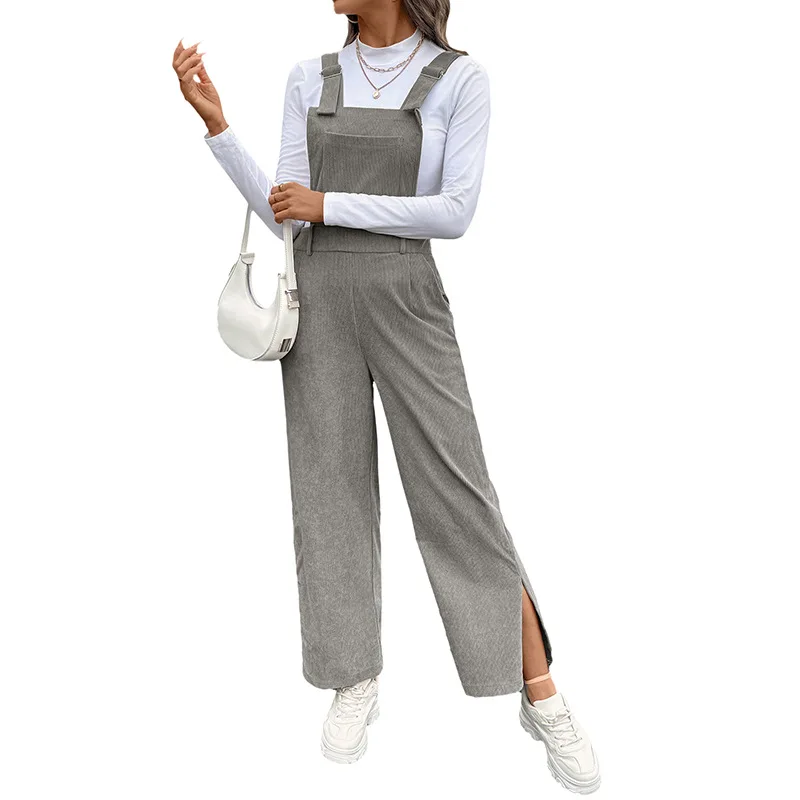 

Autumn New Solid Color Simple Basic Corduroy Suspender Pants Adjustable Jumpsuit for Women