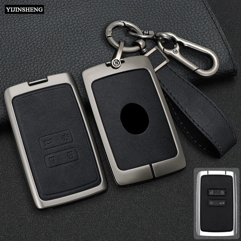 4 Button Zinc Alloy + Leather Car Key Case Cover Skin Holder For Renault Koleos Kadjar Captur Megane Clio Scenic Talisman Arkana