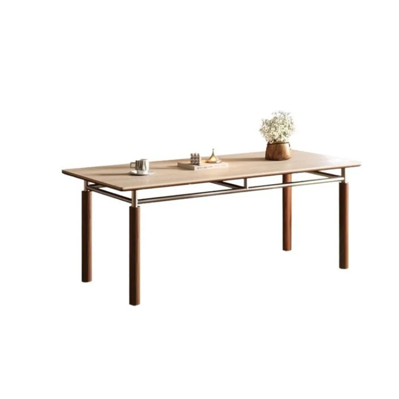 Bauhaus rock slab dining table and chair combination, stainless steel ash wood rock slab
