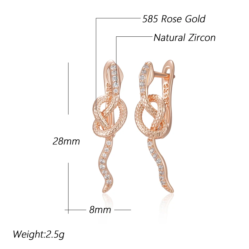 Kinel Hot Full Natural Zircon Snake Drop Earrings For Women Fashion 585 Rose Gold Color Heavy Metals Punk Rock Animal Jewelry