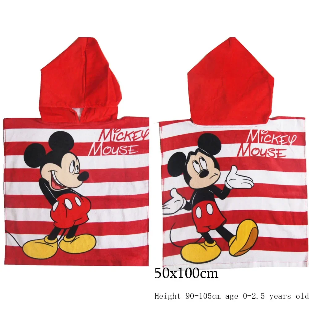 Disney Cotton Mickey Minnie Mouse Baby Girls Boys Hooded Bath Towel Swimming Cloak Absorbent Toddler Bathrobe 55x110cm