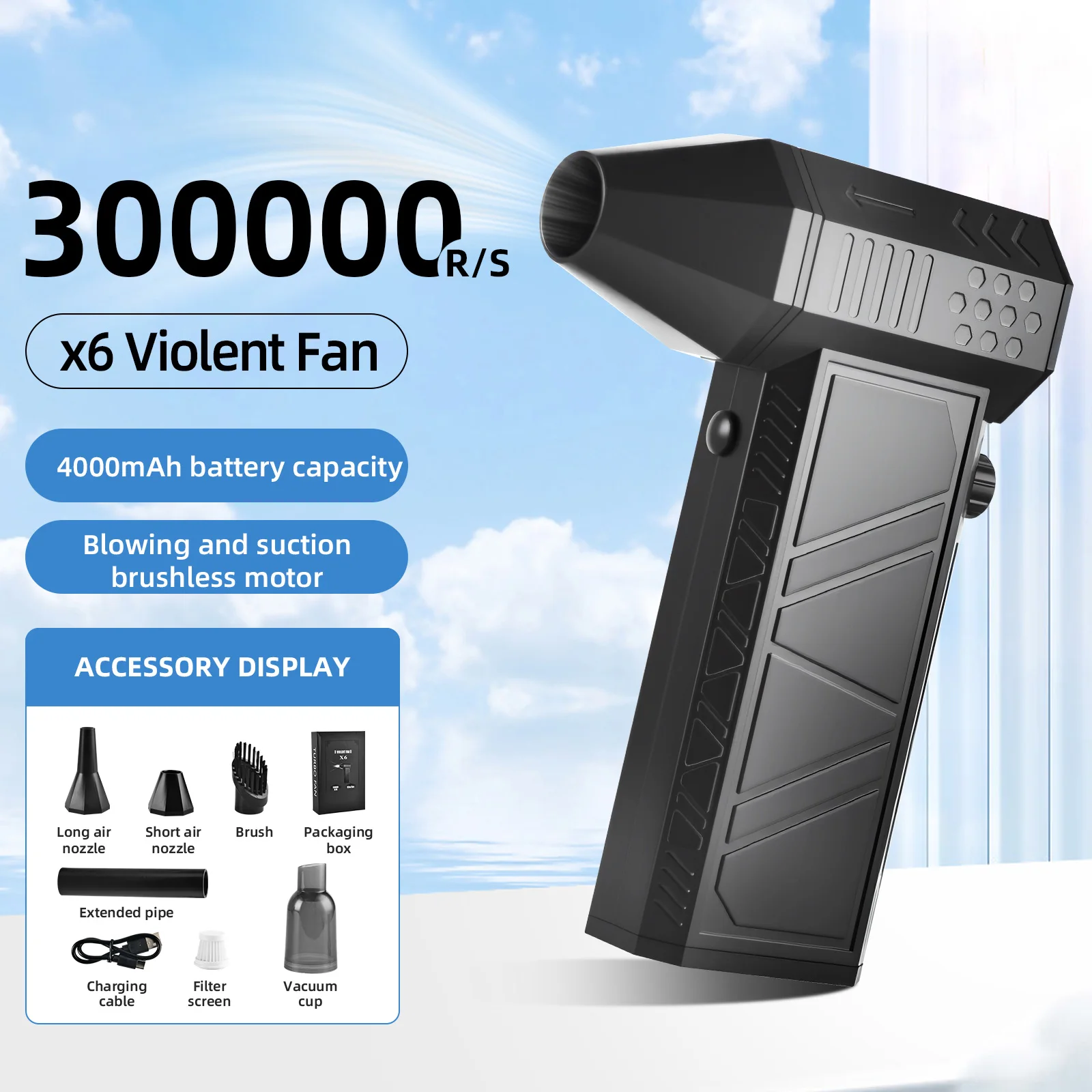 300000RPM Turbo Jet Ventilatore Brushless Aspirapolvere Ventilatore Per PC/Tastiera/Casa/Auto Pulizia Aria Spolverino Ventilatore X9 Turbo Fan