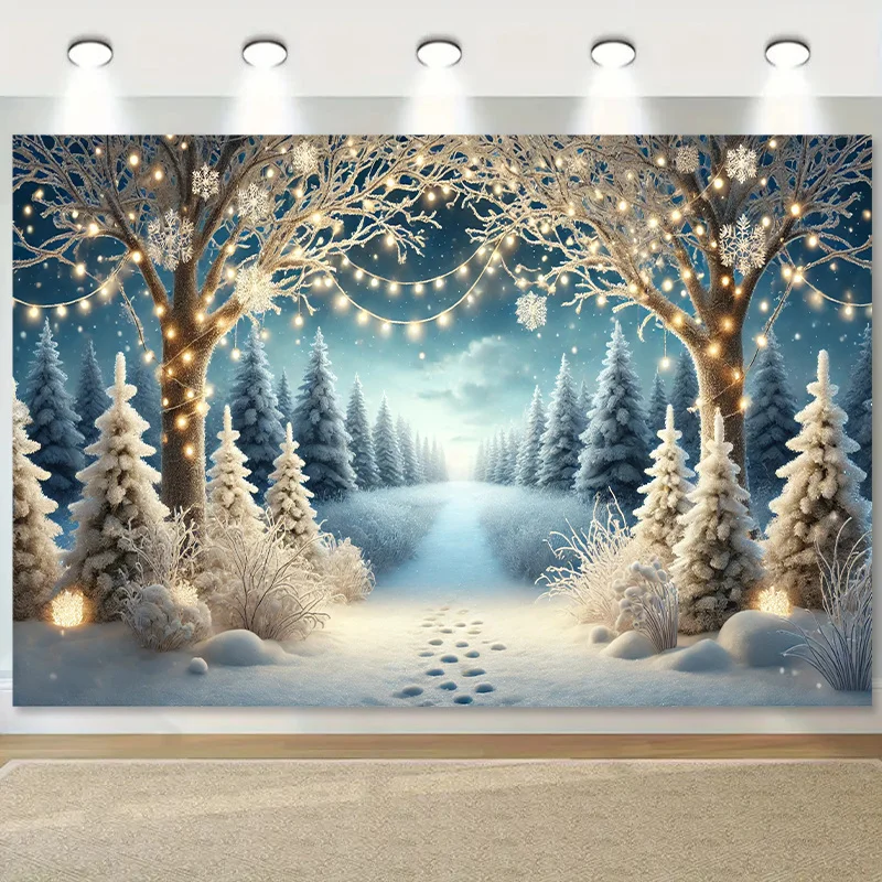 قطعة واحدة من خلفية إضاءة مشهد الثلج الشتوي العجائب، مناسبة للتصوير الفوتوغرافي في غرفة المعيشة في الهواء الطلق والاستوديو وديكور الحفلات