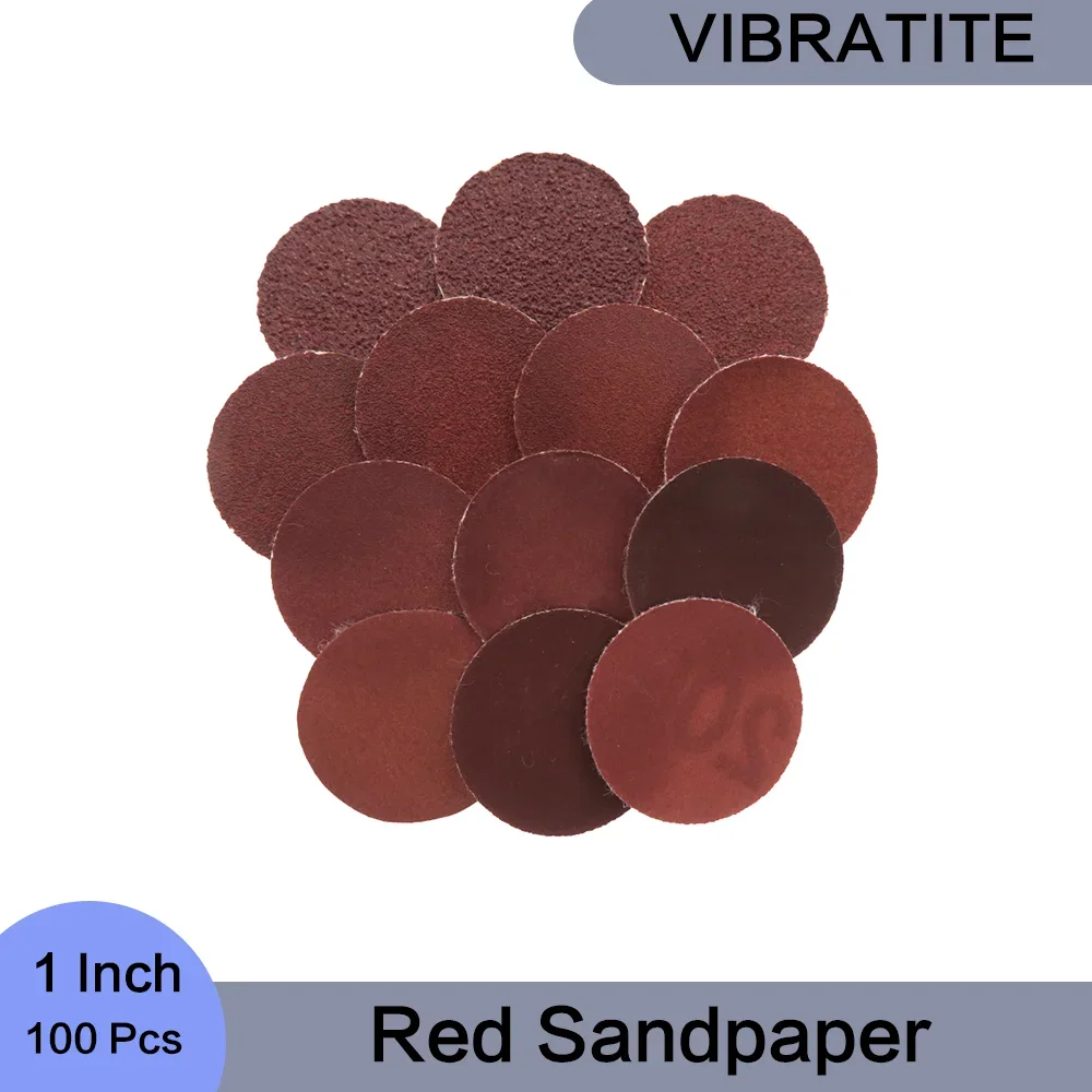 1 Zoll rote Schleifscheiben, 25 mm, 100 Stück Klett-Schleifpapier, sortiert, Körnung 60–2000, zum Polieren und Schleifen von Metall, Holz, Stein