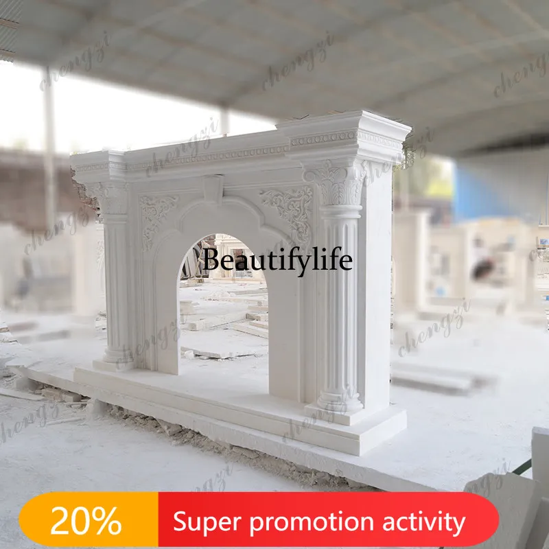 N178 Marble fireplace stone carving European Roman column white marble French decorative mantel custom