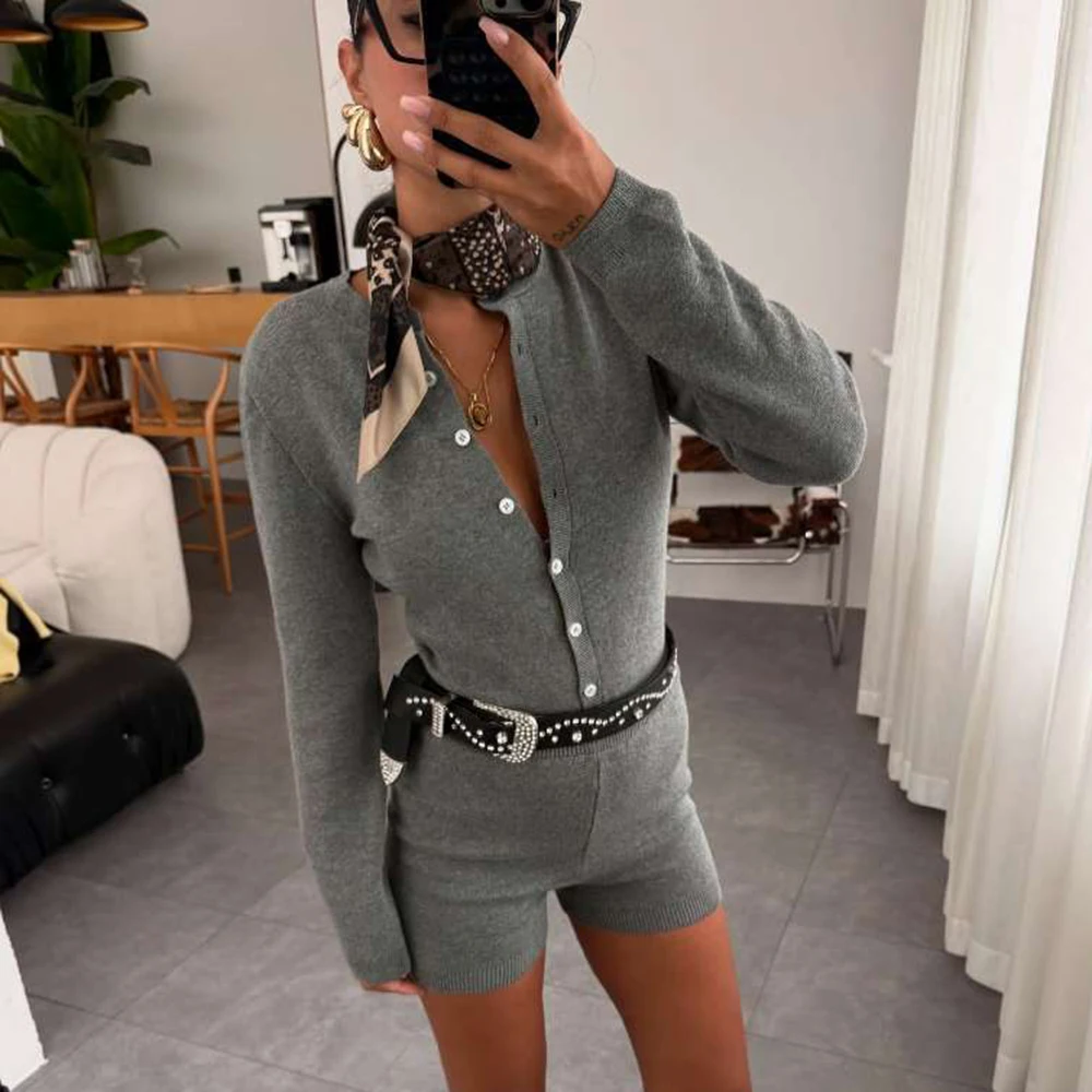 Set Celana Pendek Rajut Wanita Tuularose, Jumpsuit Vintage Seksi, Set Celana Pendek Pinggang Tinggi, Set Celana Pendek Rajut Wanita Fashion High Street