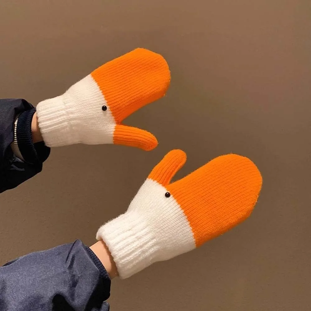 

Fashion Orange Cartoon Goose Gloves Windproof Polyester Winter Knitted Gloves Thickened Warmer Anti-cold Mittens Outdoor