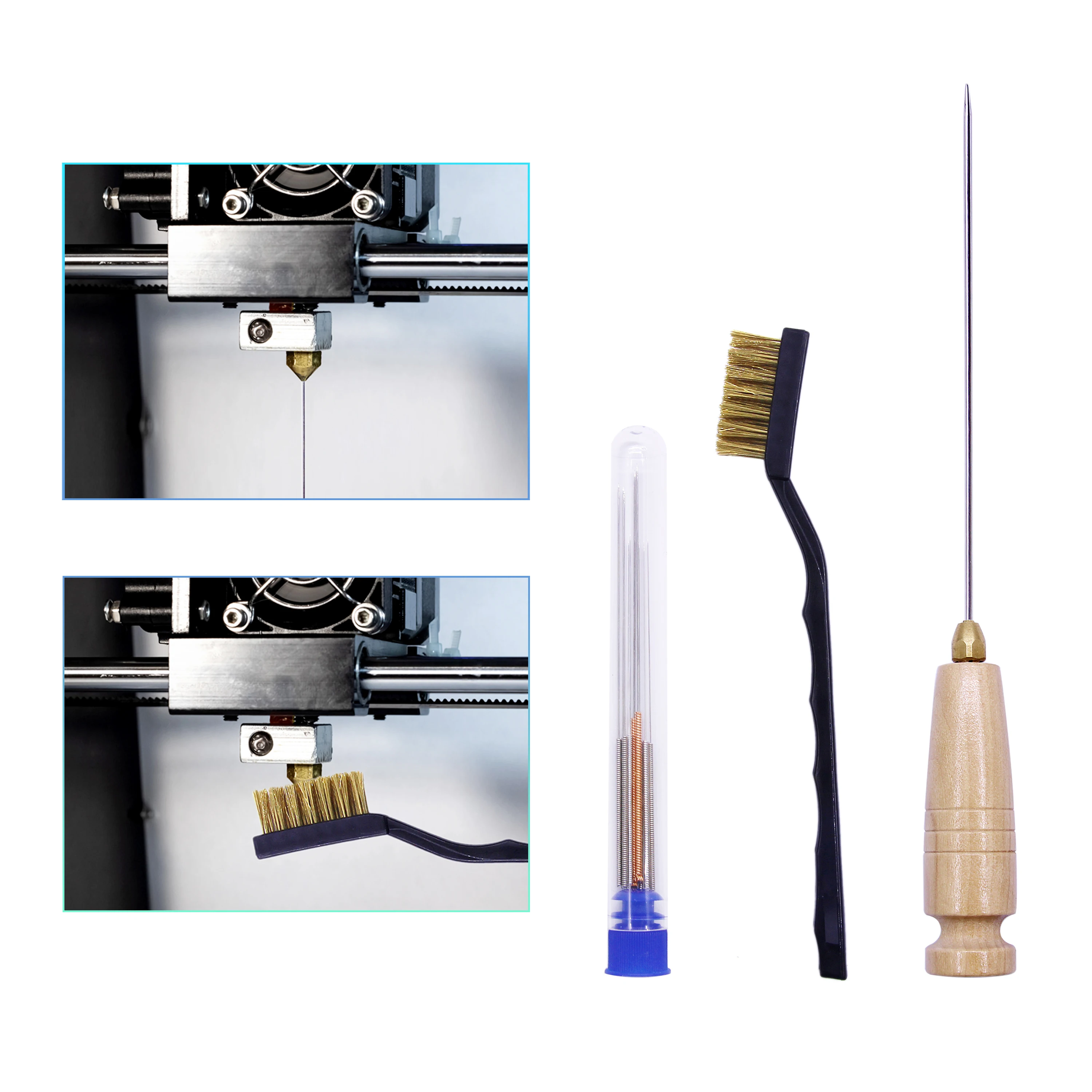 The 3D printer nozzle cleaning three piece set consists of cleaning tools with different functions, mainly used to clean residua