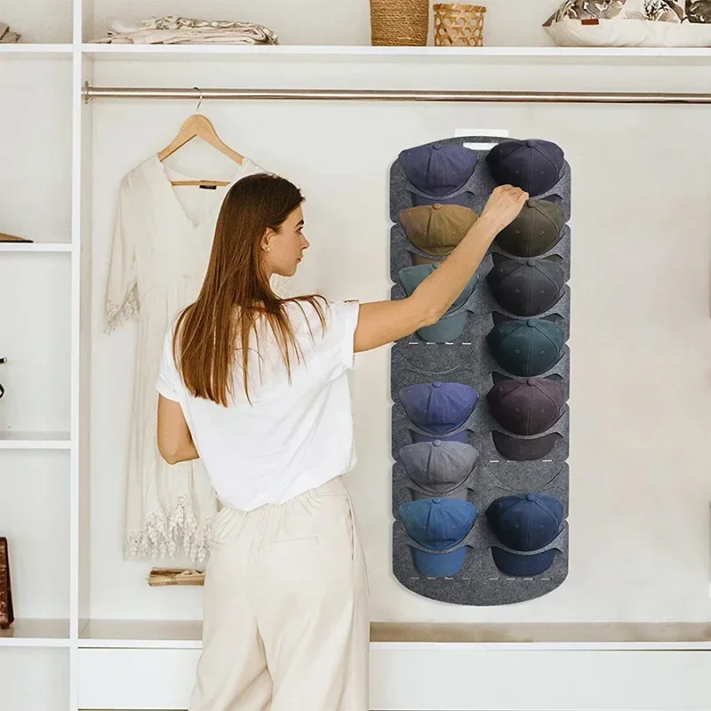 Organizadores de chapéu pendurados para boné de beisebol, suporte de armazenamento de feltro para armário de quarto, economia de espaço, porta de parede, rack de armazenamento de feltro