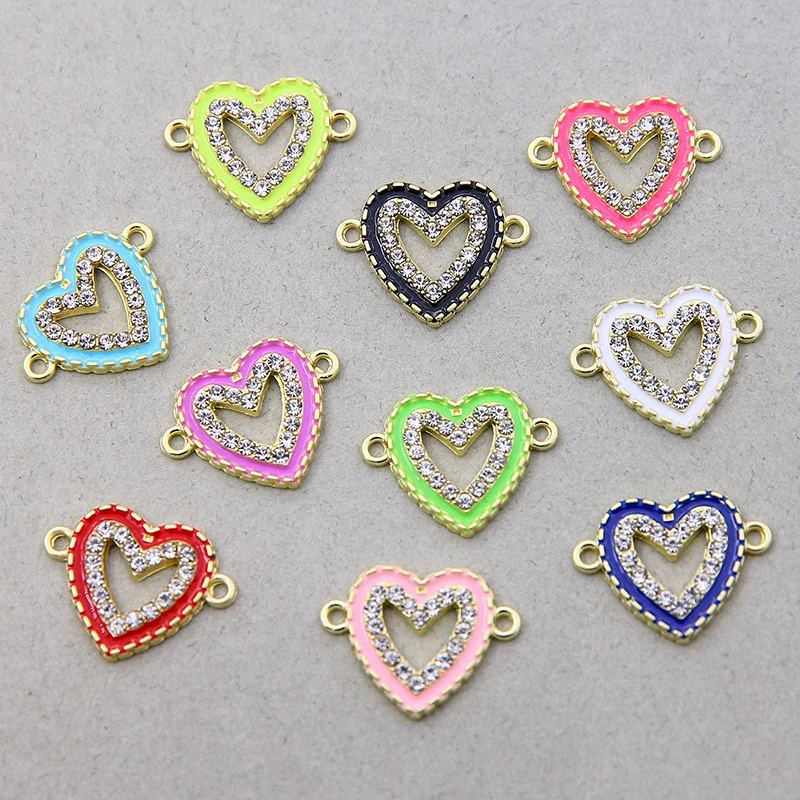 6pcs 10 Colors Charms Heart Link Connector 16*21mm Color DIY Bracelet Necklace Making DIY Handmade Jewelry