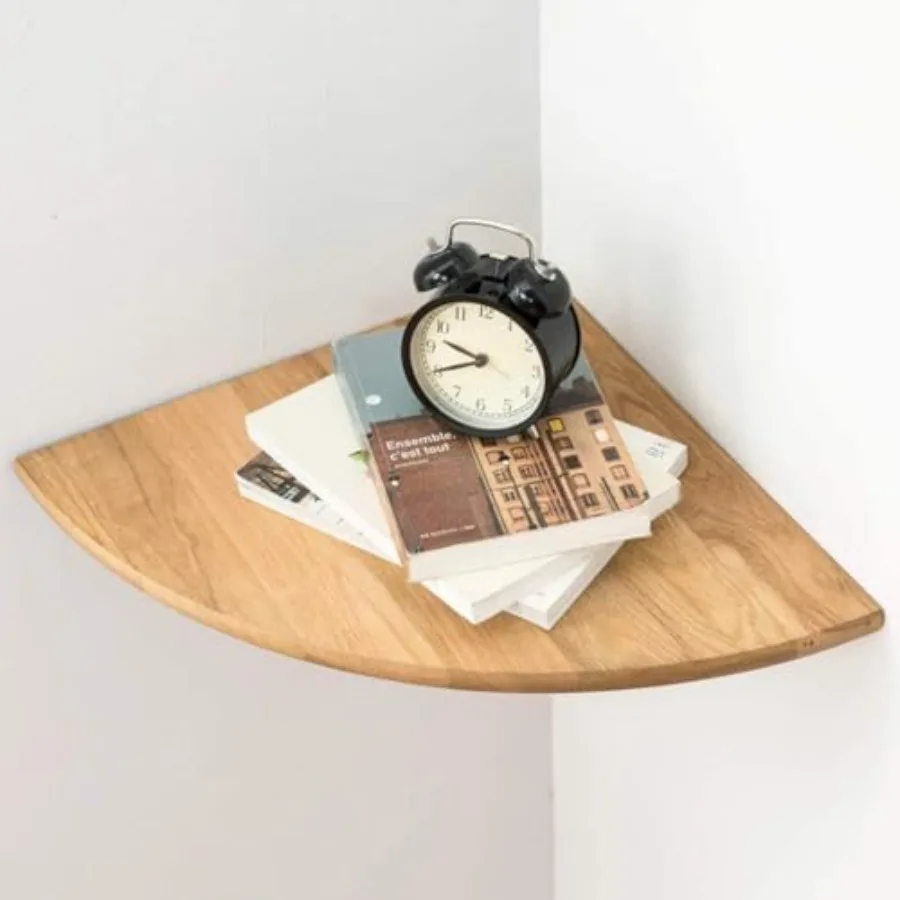 

Corner Shelf Solid Wood Floating Corner Shelves Wall Mount Round End with Wire Hole for Small Plant Photo Frame for Bedroom Kit