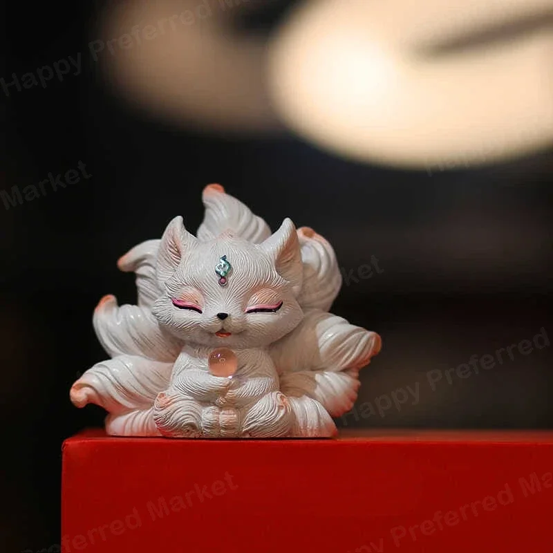 Cute Nine-tailed Fox Miniatures Japanese Originality Bedroom Desktop Figurines Bionic Art Aesthetic Home Decor Estatua FYFM