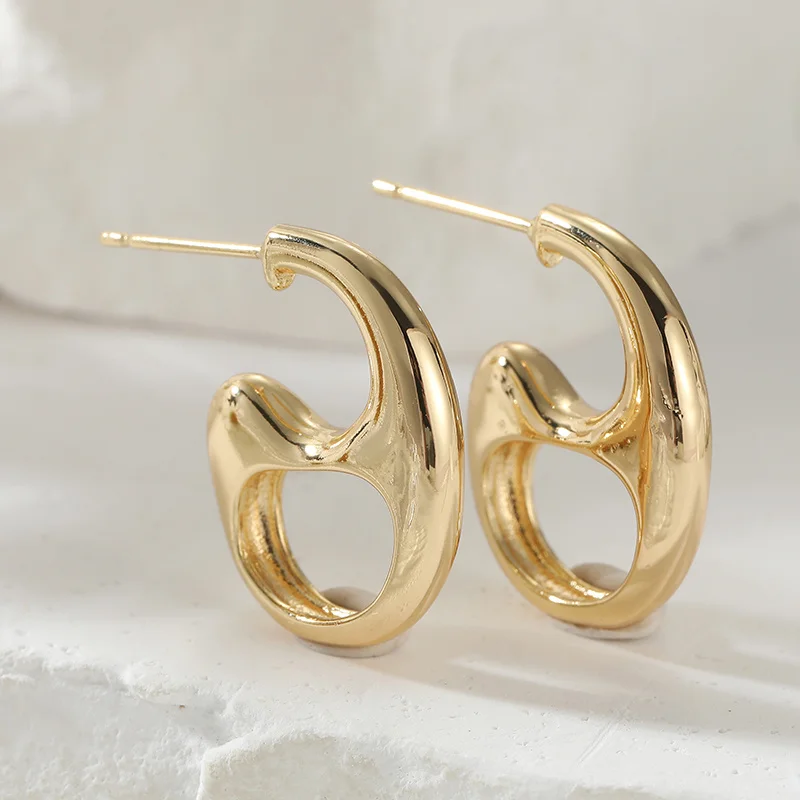 Vintage Abstract Golden Plated Earrings Modern Sculptural Studs Artistic Statement Earrings Women's Fashion Jewelry Gifts