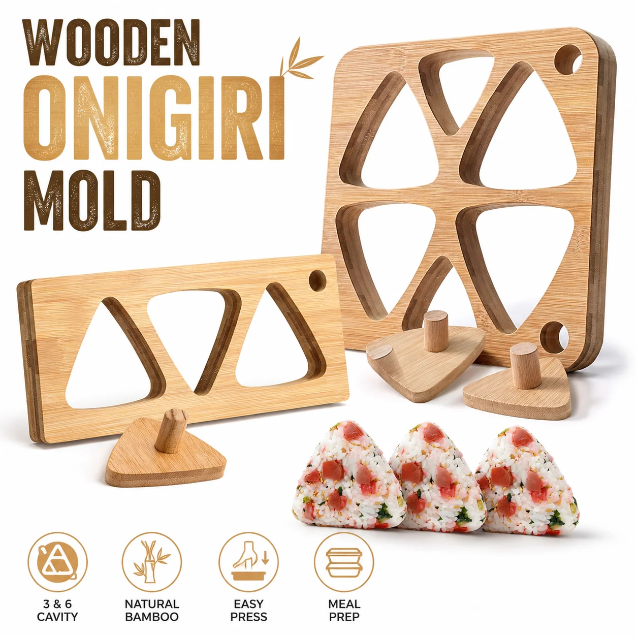 Molde de Bambú para Onigiri, Set de Moldes Reutilizables para Bolas de Arroz Triangulares, Molde para Spam Musubi, Prensa para Sushi, para Almuerzo Infantil, Bento, Manualidades Caseras