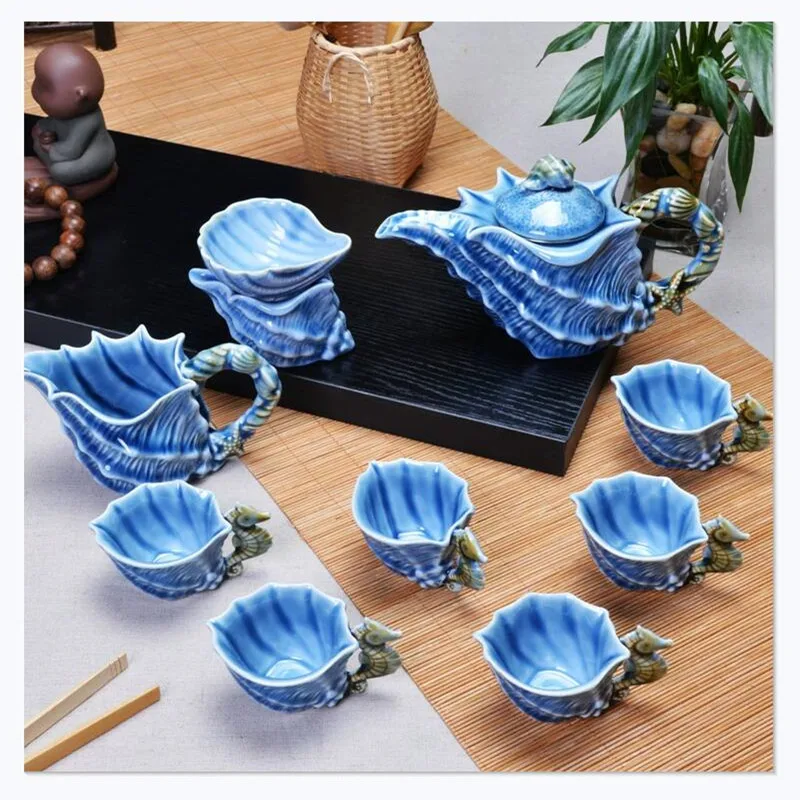 

Miditerranean Style Creative Teaset Porcelain Tea Pot Teacup Set Kitchen Accessories Travel Tea Set Kungfu Tea Set Home Decor