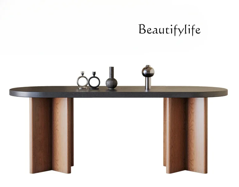 

Medieval solid wood dining table household small apartment design French retro simple dining table