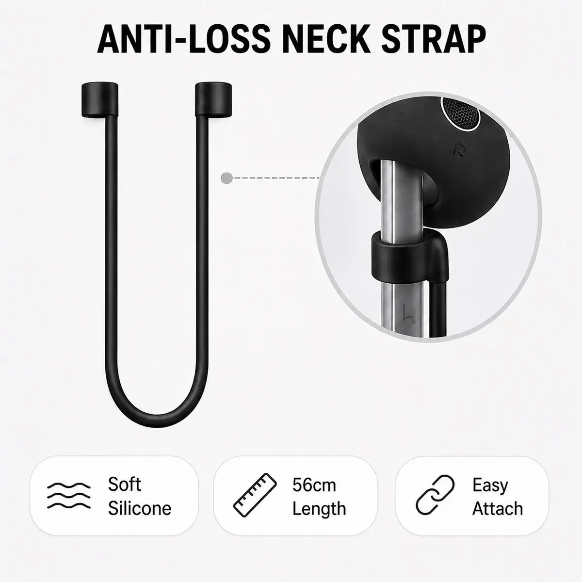 For Galaxy Buds3 Pro XDcase Silicone Sports Anti-Slip Ear Covers & Ear Hooks & Anti-Lost Strap Combo Set(Black) image 5