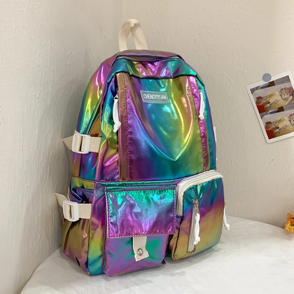 Women Laser Backpack Multi-Pocket School Backpack Large Capacity Double Shoulder Bag for Middle High School Students