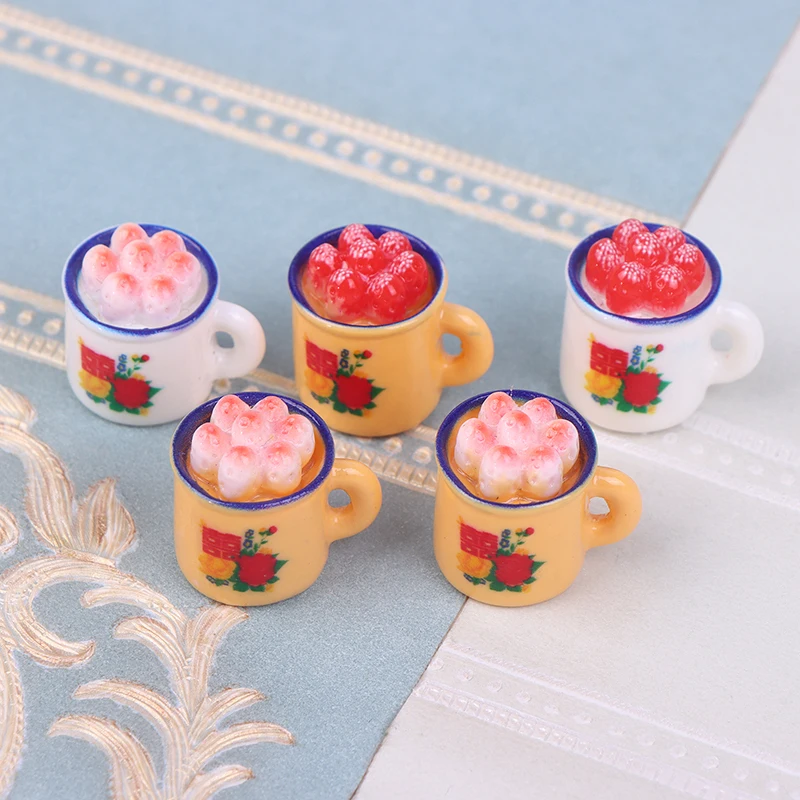 

Miniature Play Food Set - 5pcs Dollhouse Decor with Mini Cupcake & Enamel Basin, Doll Toy Accessories.