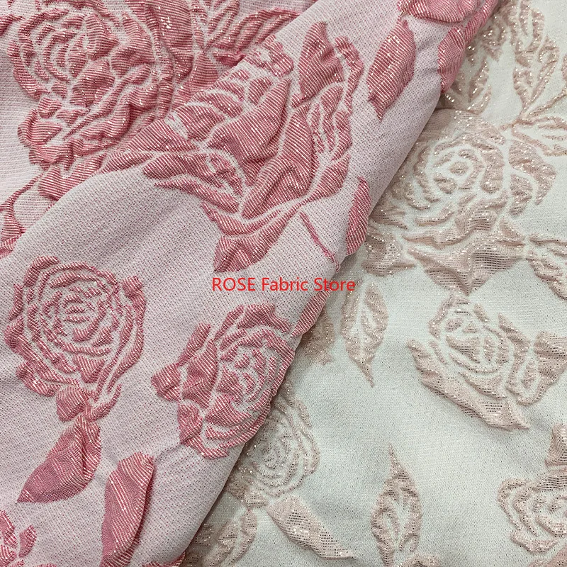 1 meter Gold Silk Rose Flower Jacquard Woven Fabric Embossed Bubble Embroidery Fabric for Costume Drama Dress Sewing