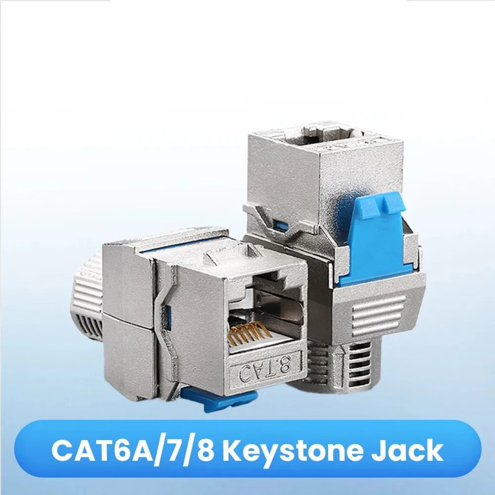 Tool-Less Self-Locking STP Zinc Alloy RJ45 Keystone Jack,40Gbps CAT6A CAT7 CAT8 Shielded Module for Wall Plate Patch Panel LAN