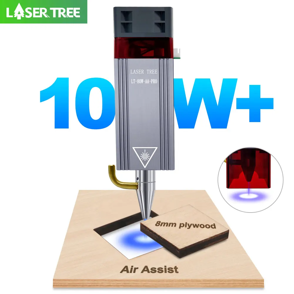 LASER TREE 10W Optical Power Laser Module with Air Assist Metal Nozzle TTL Laser Head for CNC Engraving Cutting Machine DIY Tool