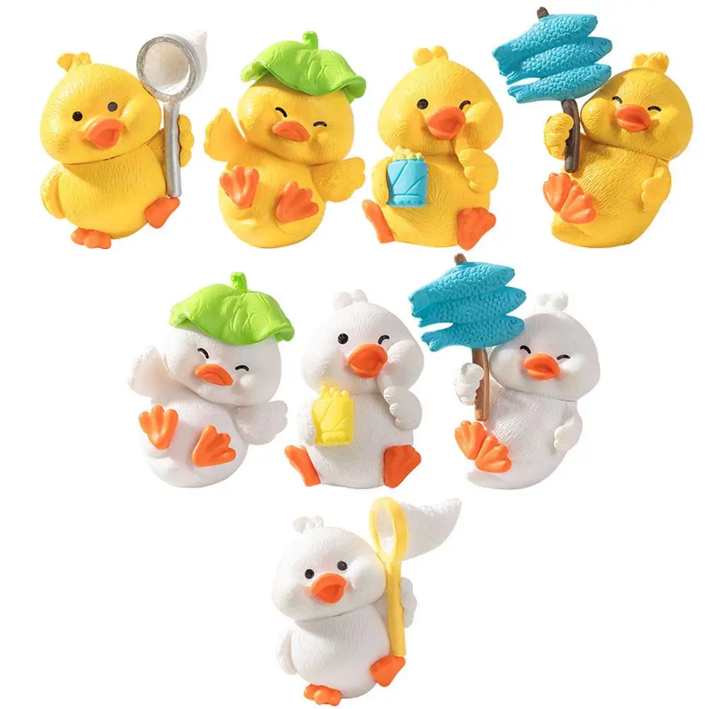 

8 Pcs Mini Ducks Decor Realistic Resin Statue White Yellow Micro Landscape Mini Garden Accessories Duck Figurines