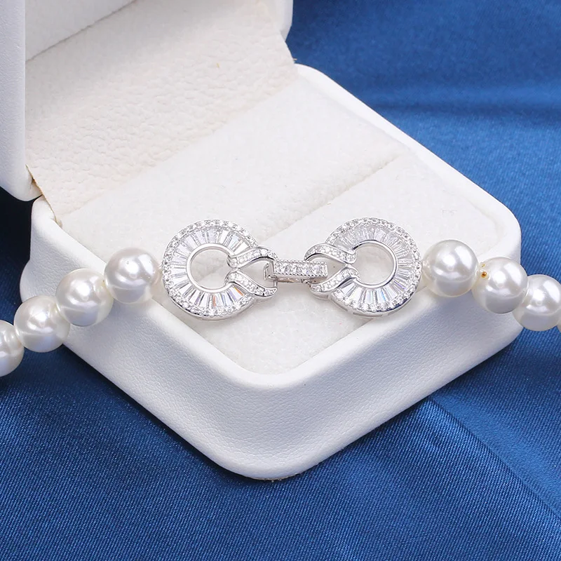 1 Piece of Gold-plated Copper Inlaid T-shaped Zirconia 8-shaped Pearl Necklace Connecting Clasp DIY Jewelry Material Accessories