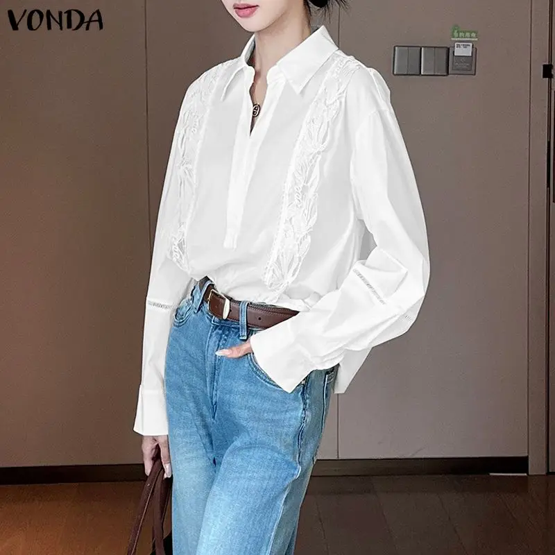 

VONDA Fashion Women Blouse Long Sleeve Lace Patchwork Casual Tops 2026 Autumn Spring Elegant Office Streetwear Blusas Femininas